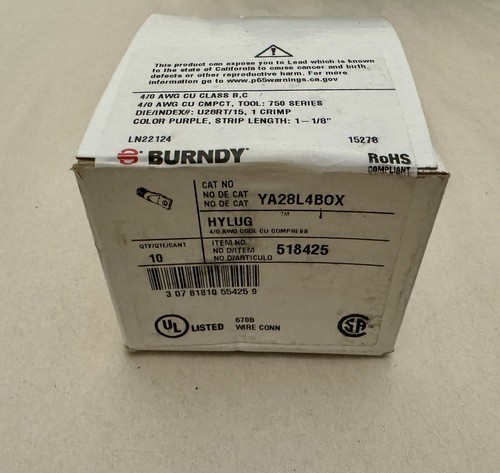 Burndy lugs ya28l4box - lugs,